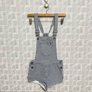 Love Culture Striped Blue & White Overall Shorts Size Small